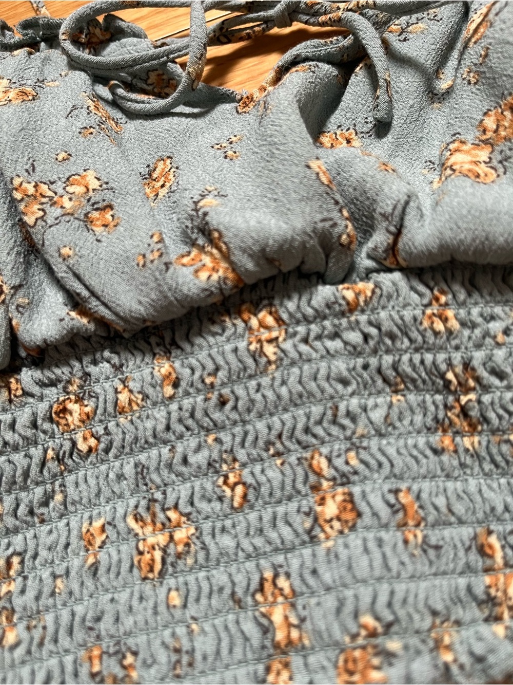 Blue Floral Smocked Tie-Strap Crop Top - Picture 5 of 7